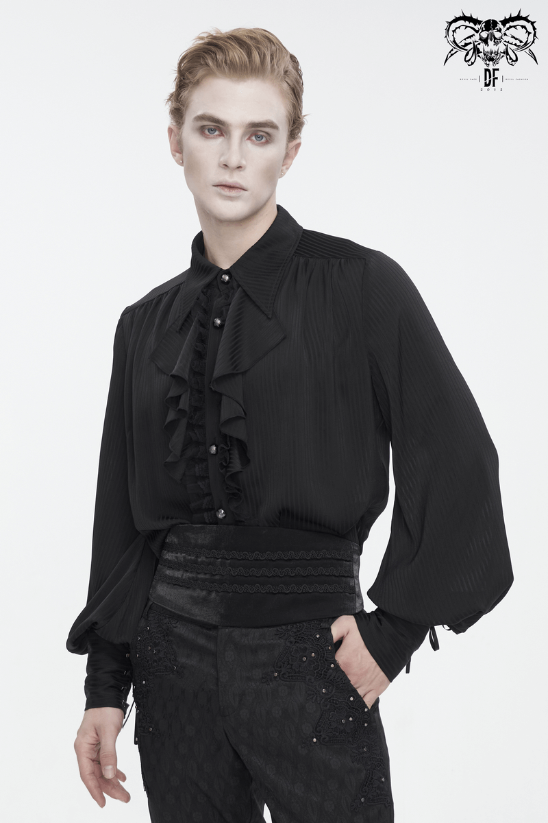 Victorian Ruffle Front Black Shirt with Lantern Sleeves - HARD'N'HEAVY