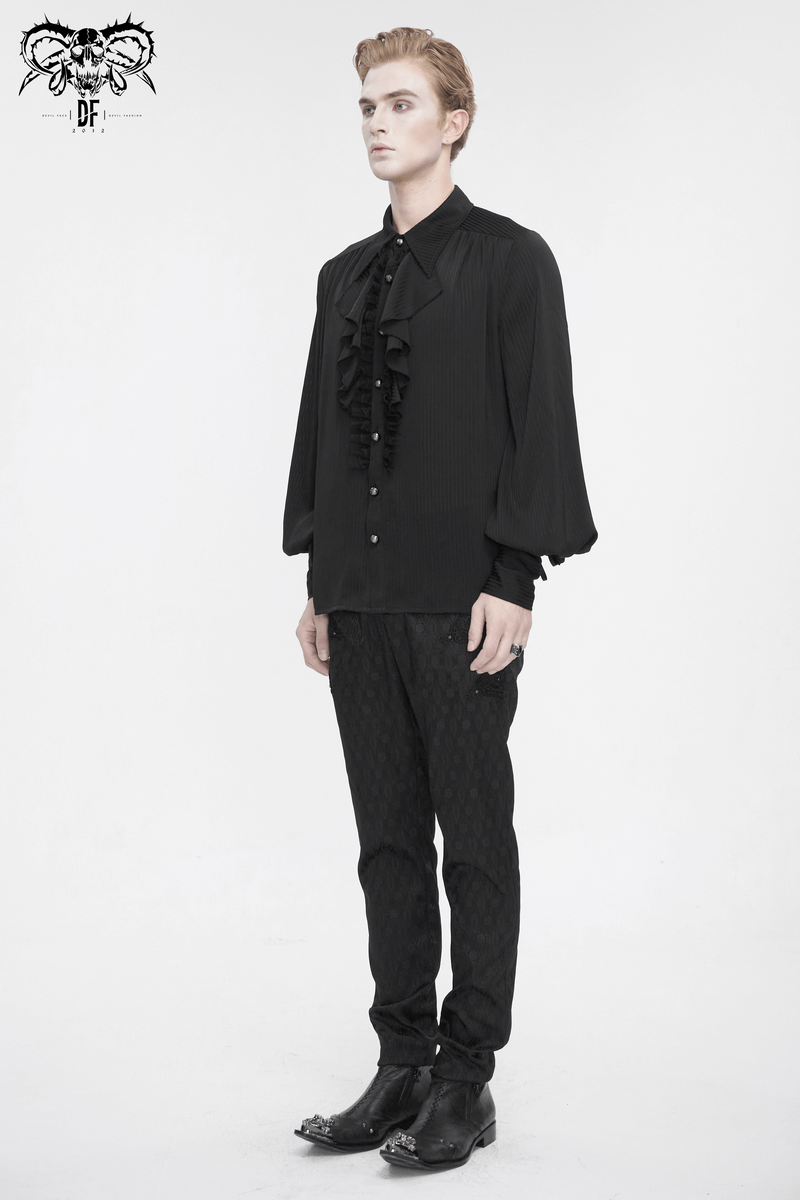 Victorian Ruffle Front Black Shirt with Lantern Sleeves - HARD'N'HEAVY
