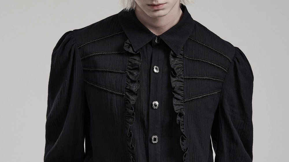 Victorian Ruffle Gothic Button-Down Shirt for Men - HARD'N'HEAVY