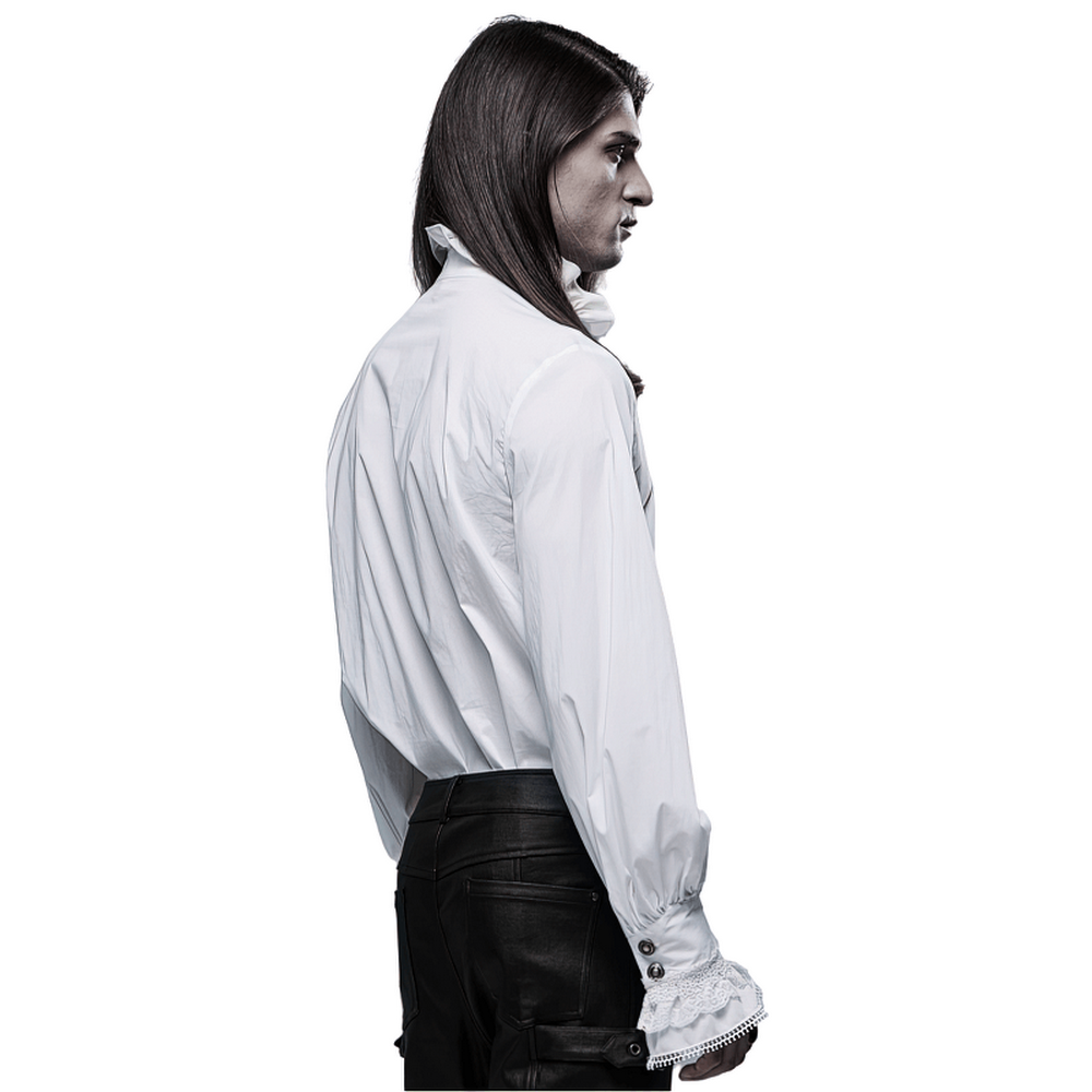 Elegant cotton shirt in Victorian style with frills and lace, showcasing Goth aristocratic fashion.