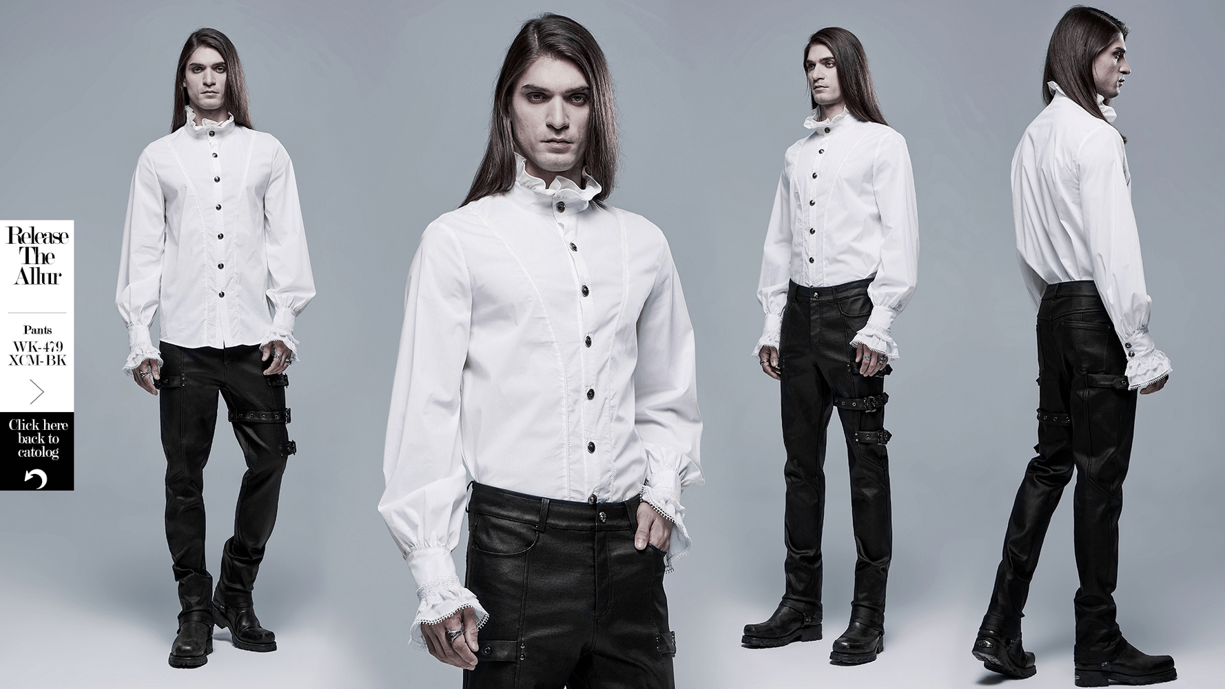 Elegant Victorian style cotton shirt with frills, perfect for a Goth aristocratic look. Stylish and comfortable fashion choice.
