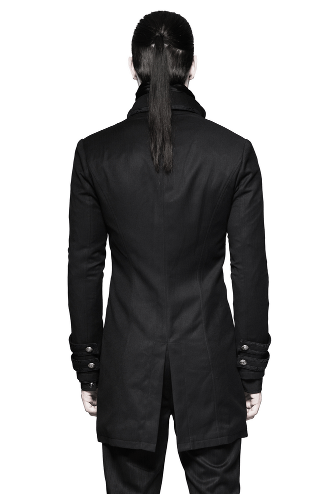 Back view of a Victorian Tailcoat Gothic Jacket showcasing its sleek design and elegant tailoring.