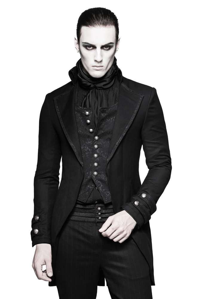 Victorian Tailcoat Gothic Jacket worn by a gentleman, showcasing dark elegance and steampunk style.