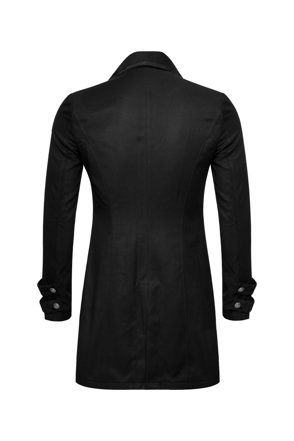 Back view of a Victorian Tailcoat Gothic Jacket, showcasing its elegant design and high-quality fabric.