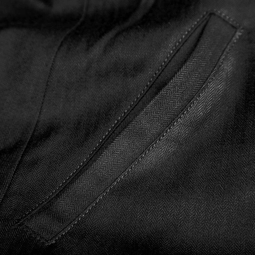 Close-up of Victorian Tailcoat Gothic Jacket fabric showcasing elegant herringbone texture.