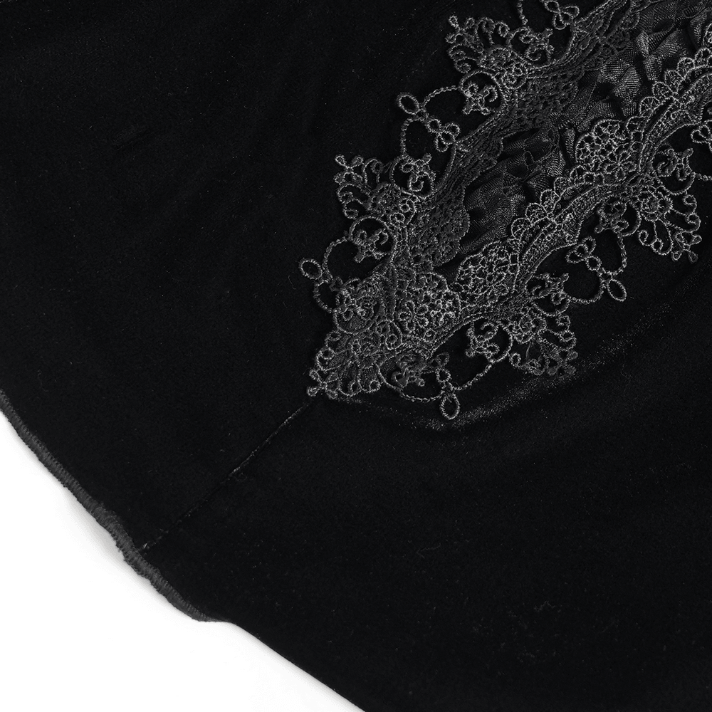 Victorian Vampire Bell Sleeved Blouse with High Lace Collar in black velvet with ornate lace detail and gothic flair