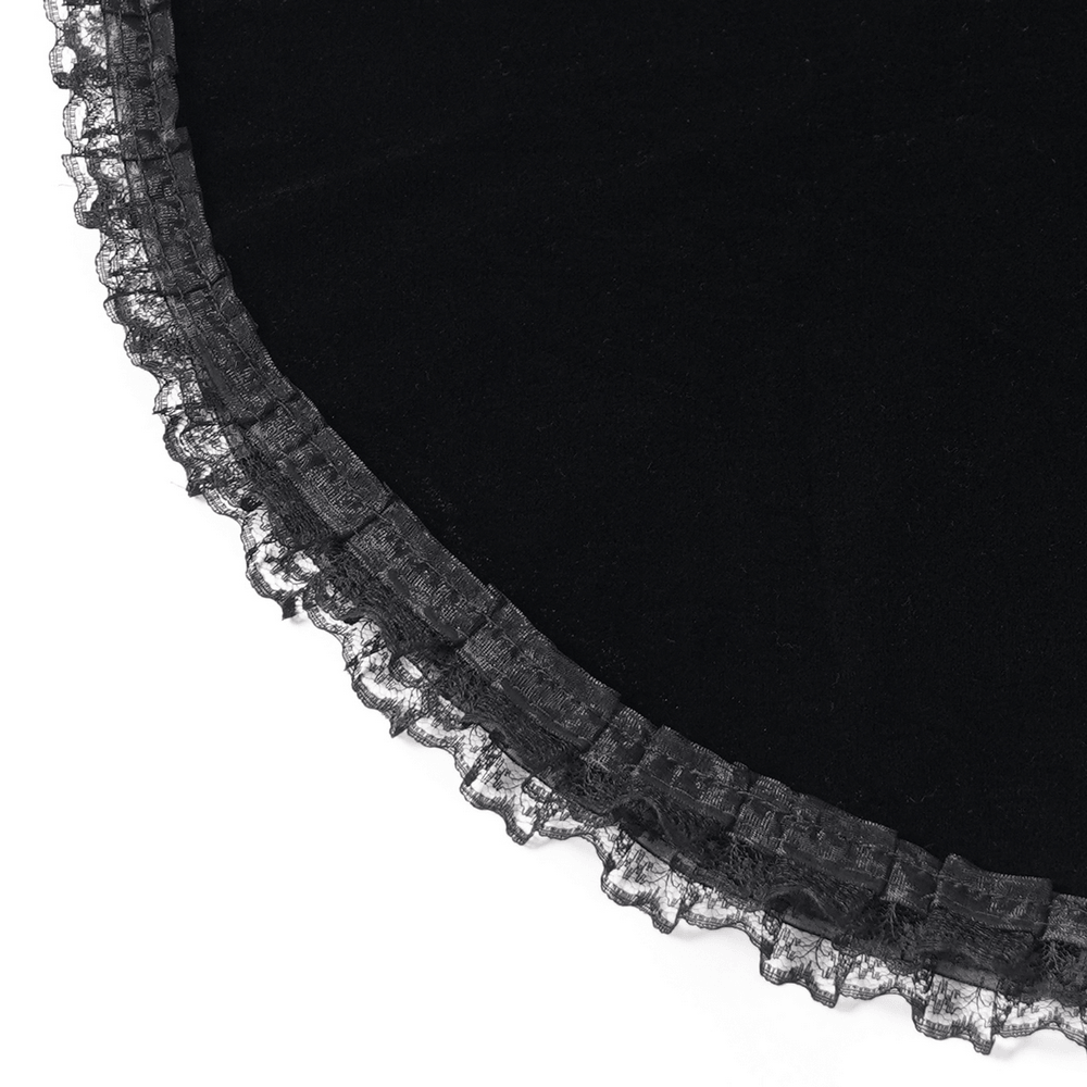 Victorian Vampire Bell Sleeved Blouse with High Lace Collar, black velvet Gothic blouse with lace trim and ruffled hem