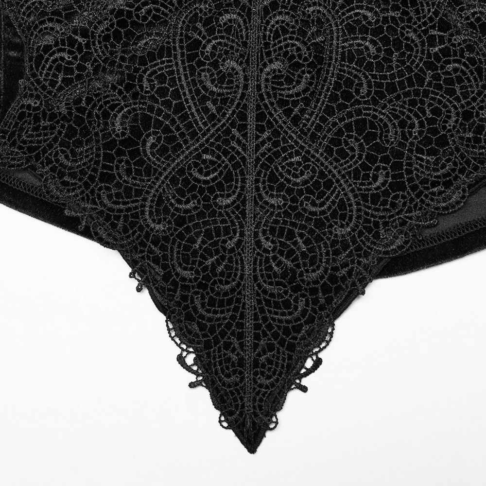 Elegant black lace detail featuring intricate patterns for a vintage-inspired, gothic look.