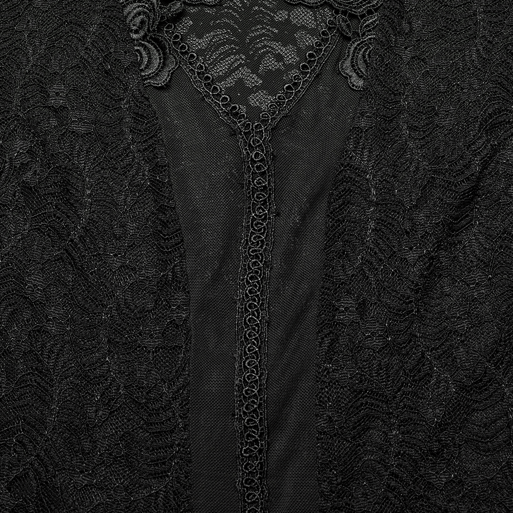 Close-up of Victorian Women's Lace Gothic Top featuring rose lace collar and mesh detail.