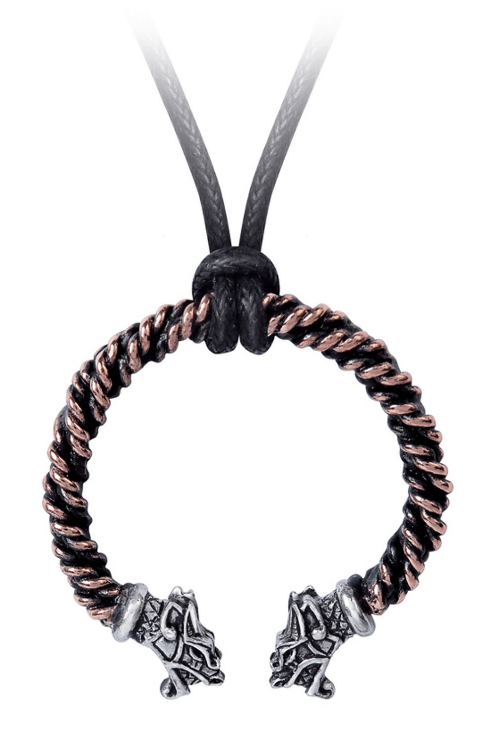 Viking Dragon Torque Pendant with Twisted Wire showcasing bronze twisted wire and silver dragon heads.