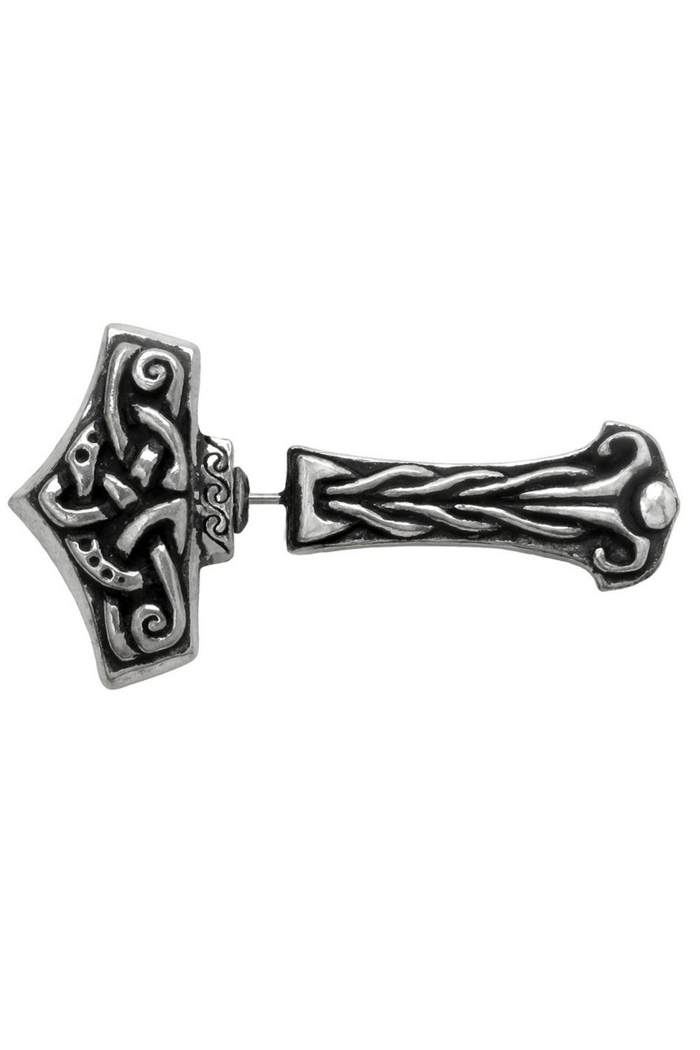 Viking-Inspired Thunderstick Earring with Intricate Designs showcasing Celtic knots and unique, bold details.