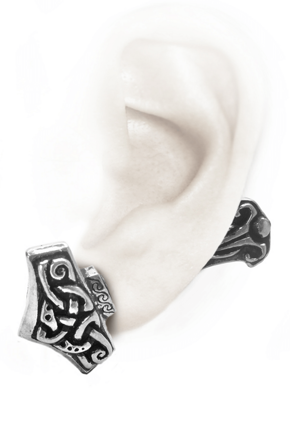 Viking-Inspired Thunderstick Earring with Intricate Designs showcasing Celtic knot details.