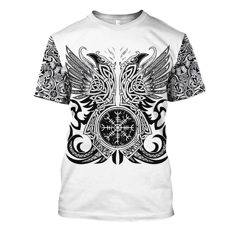 Viking Pattern Print Graphic Tees in 3D / Short Sleeve Vikings Logo O-neck Tops #15 - HARD'N'HEAVY