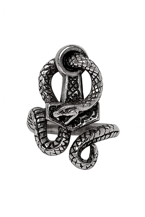 Viking Serpent and Hammer Ring in Antiqued Pewter