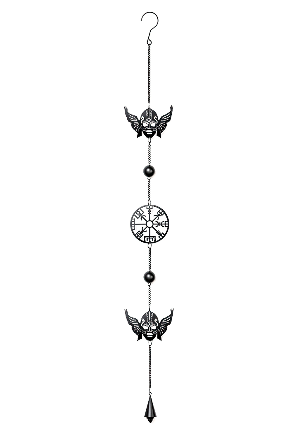 Viking skull and Vegvisir hanging decoration with beads, perfect for home and garden decor.