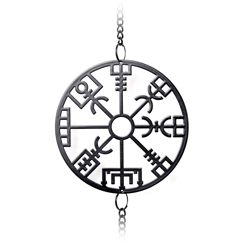 Viking Vegvisir symbol hanging decoration featuring intricate rune designs for home or garden decor.