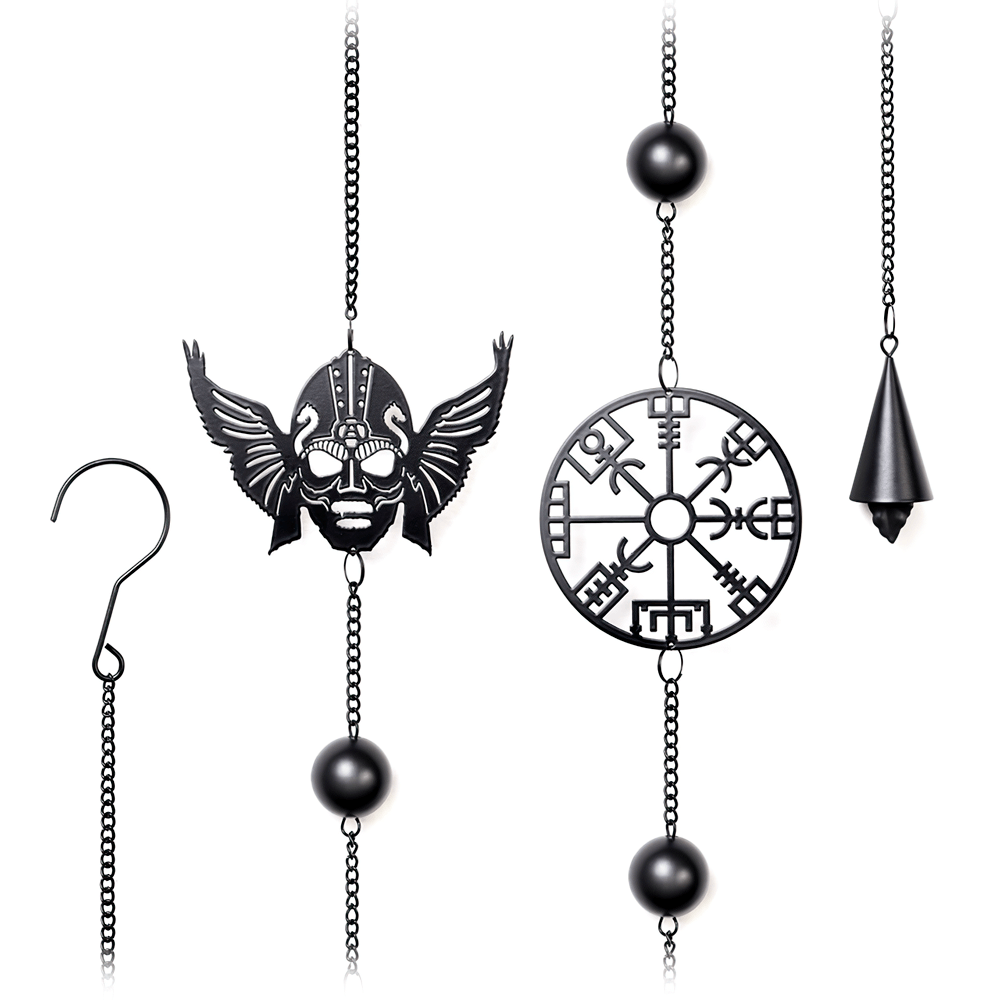 Viking skull and Vegvisir decor with beads, showcasing Norse style and tradition for home or garden enhancement.