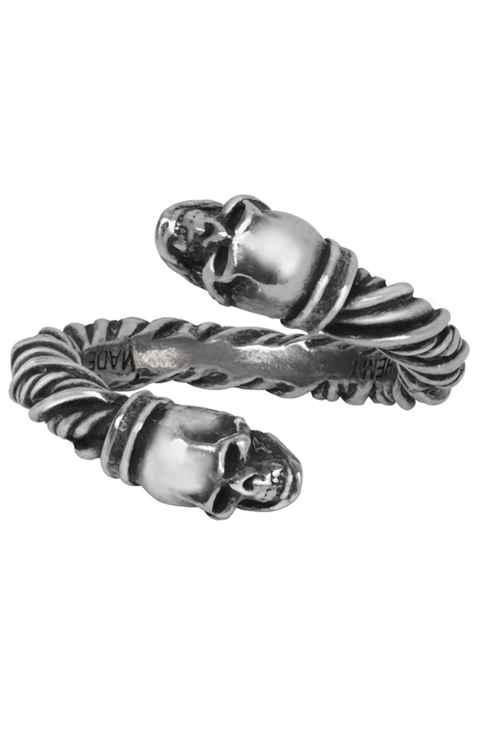 Viking Skull Torque Battle Ring in pewter featuring striking skull ends and twisted design for a bold look.