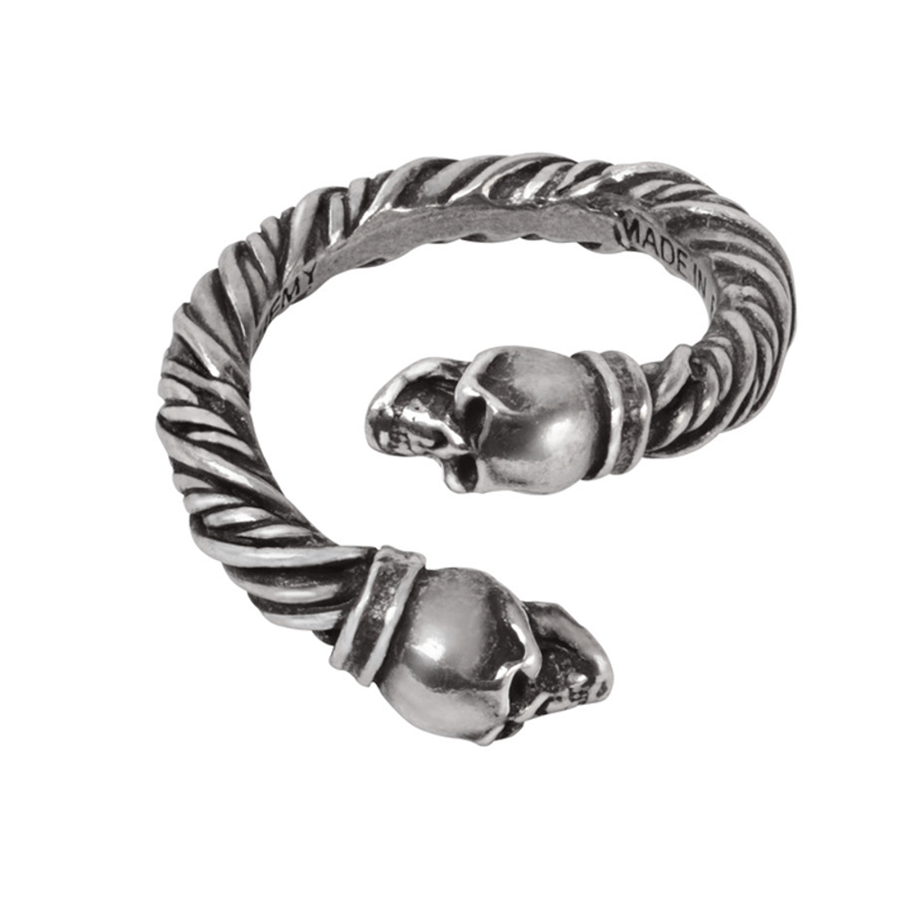 Viking Skull Torque Battle Ring in pewter featuring unique skull ends and twisted rope design.