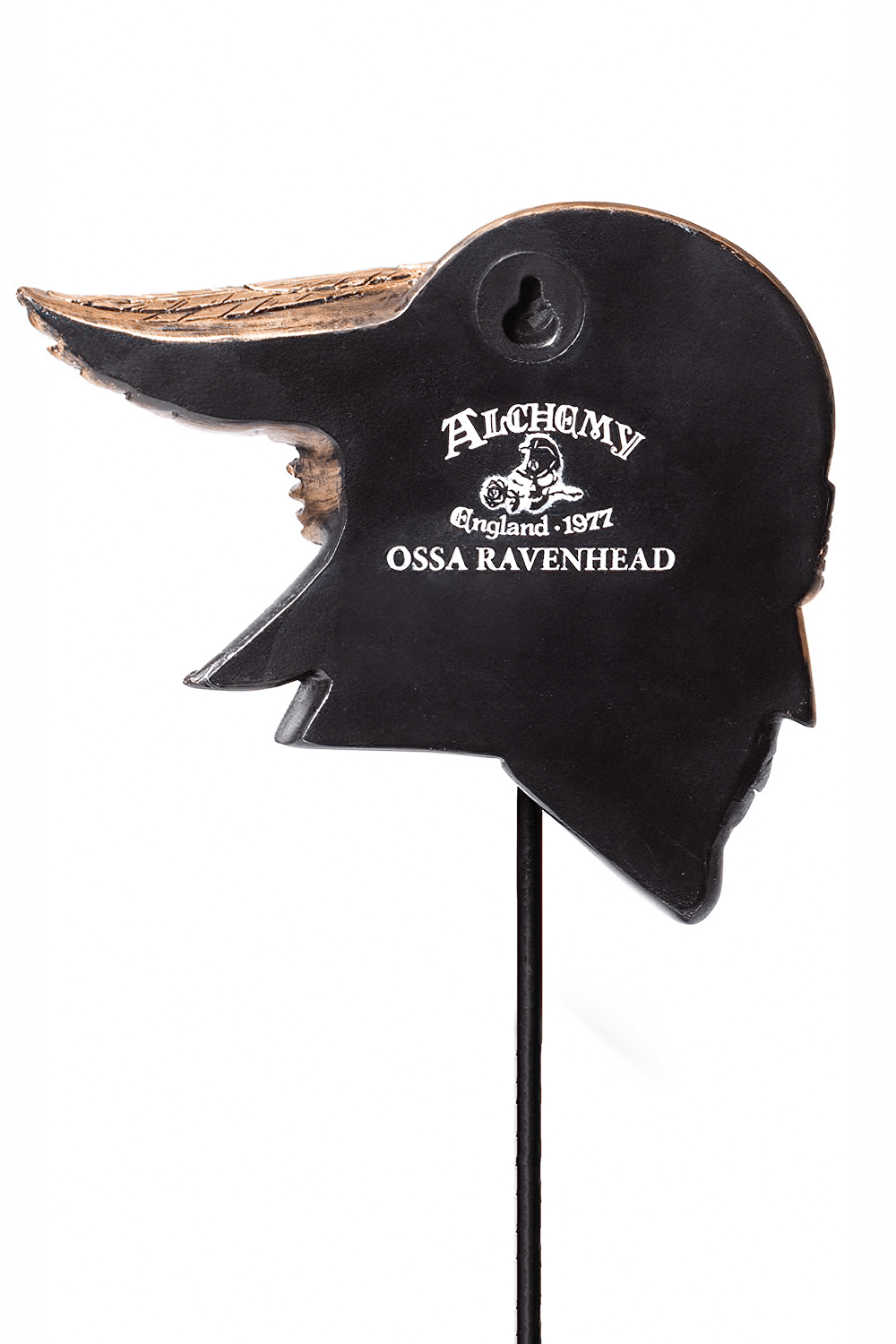 Ossa Ravenhead Masque Ornament by Alchemy, featuring a raven wing helmet for Norse warrior decor.