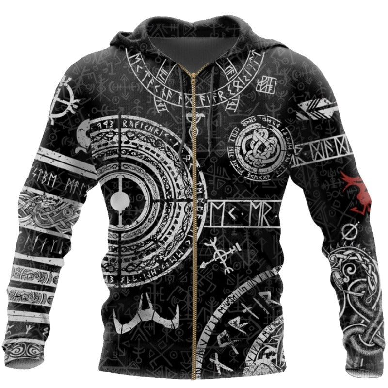 Viking Symbols 3D Printed Zipper Hoodies for Men / Alternative Fashion Hooded Sweatshirt - HARD'N'HEAVY