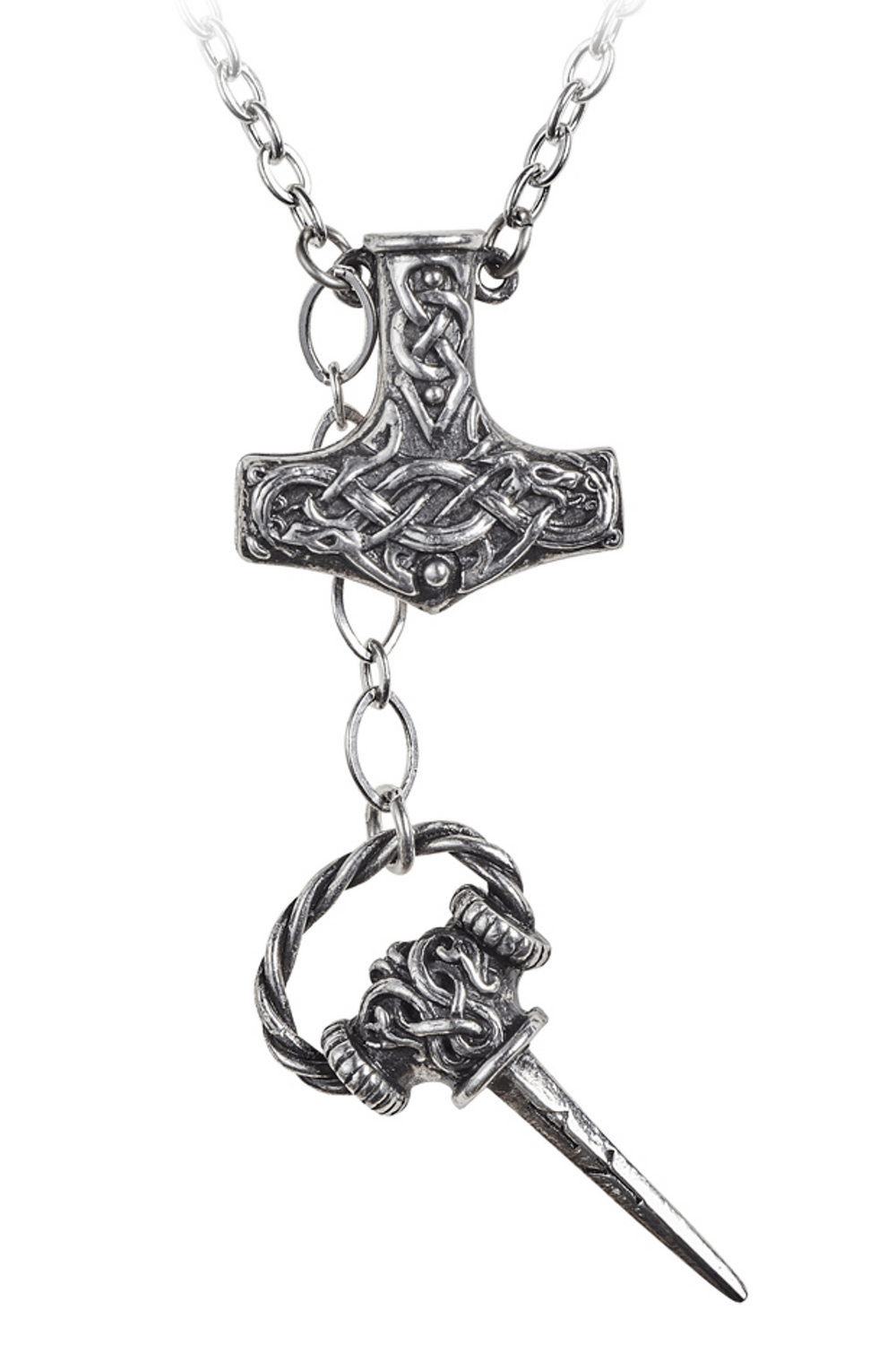 Viking Thor's Hammer Necklace with Celtic Knotwork featuring hidden dagger and intricate engravings.