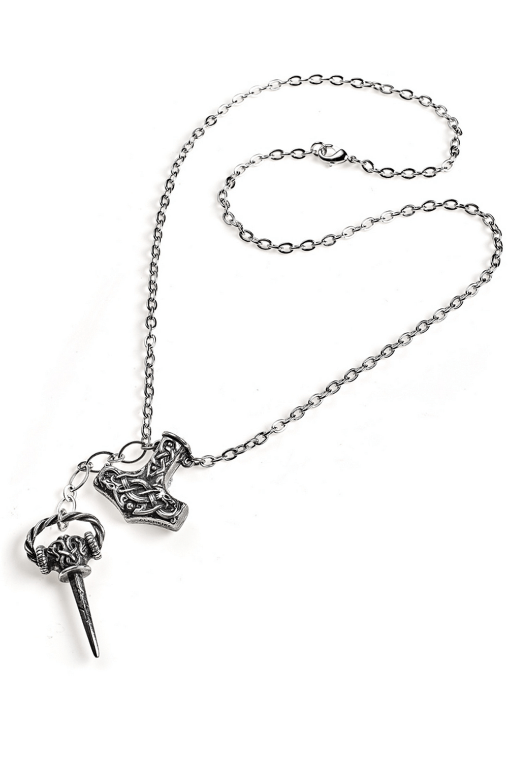 Viking Thor's Hammer Necklace with Celtic Knotwork featuring concealed dagger and rune engravings.