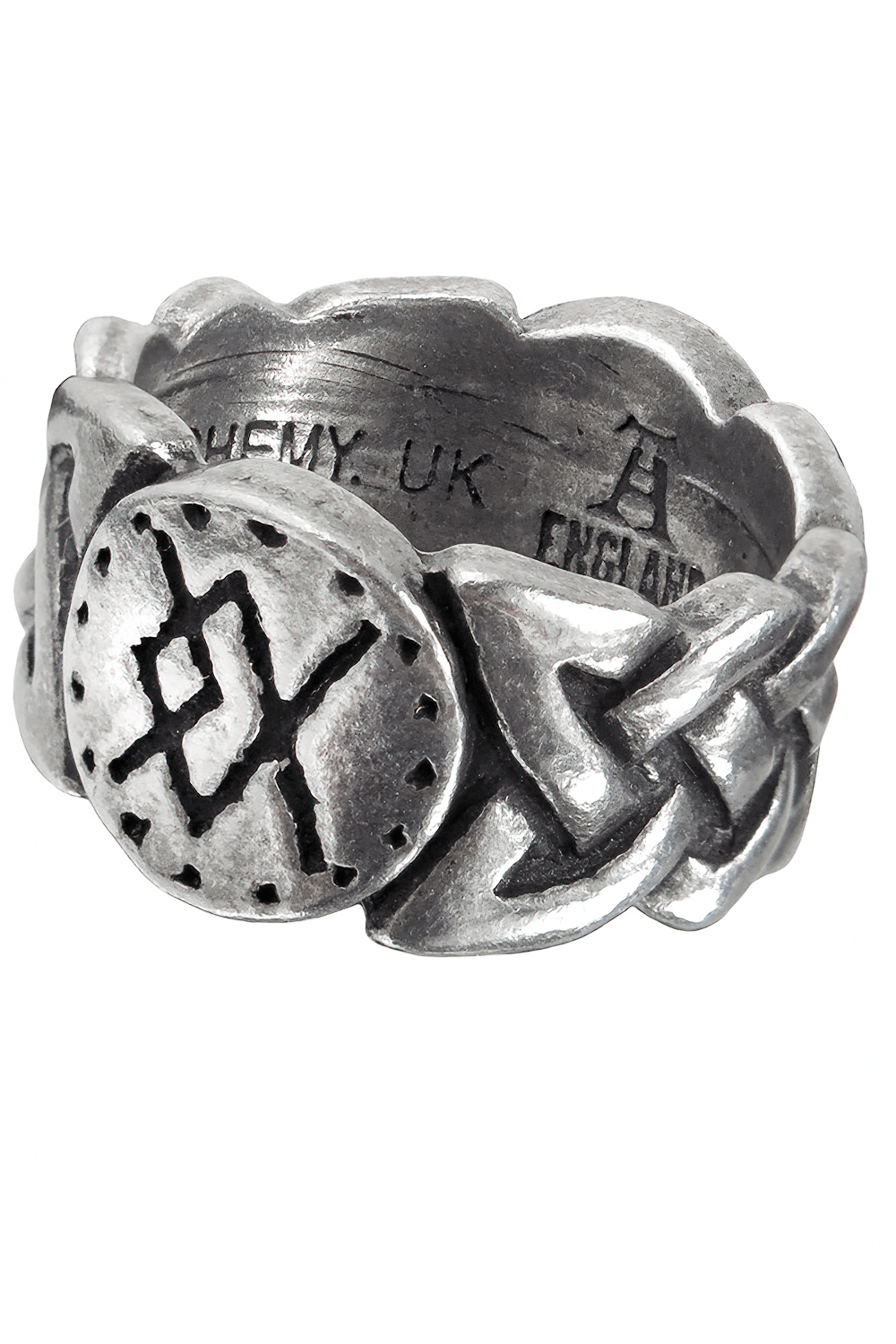 Viking Virility Runering in fine English pewter with Uruz and Teiwaz bindrunes for strength and union.