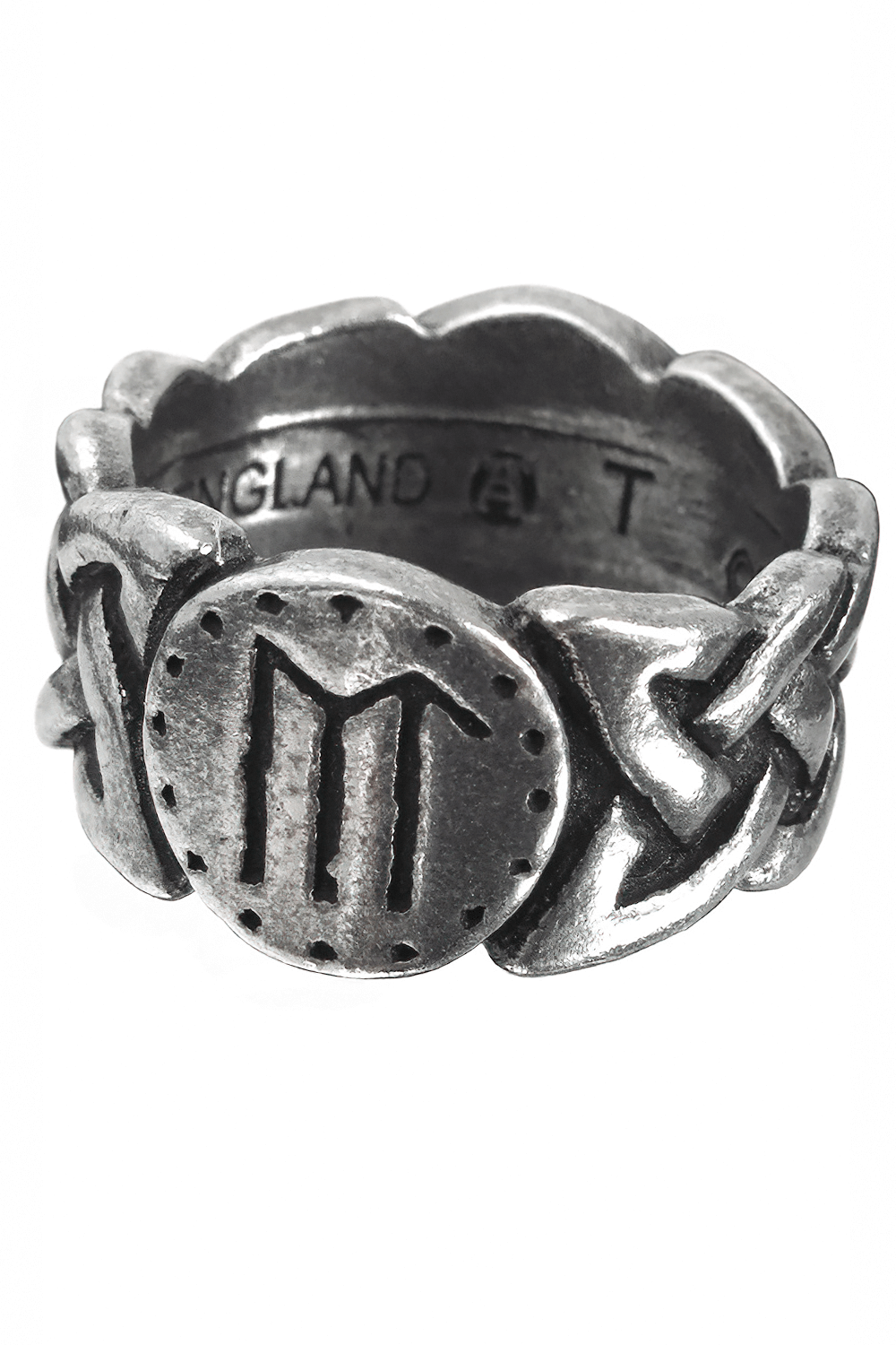 Viking Virility Runering crafted from pewter, featuring Uruz and Teiwaz Bindrunes for strength and partnership.