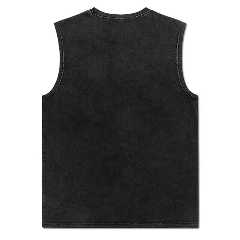 Back view of vintage black cotton tank top showcasing soft fabric and unisex style, perfect for gothic-inspired outfits.