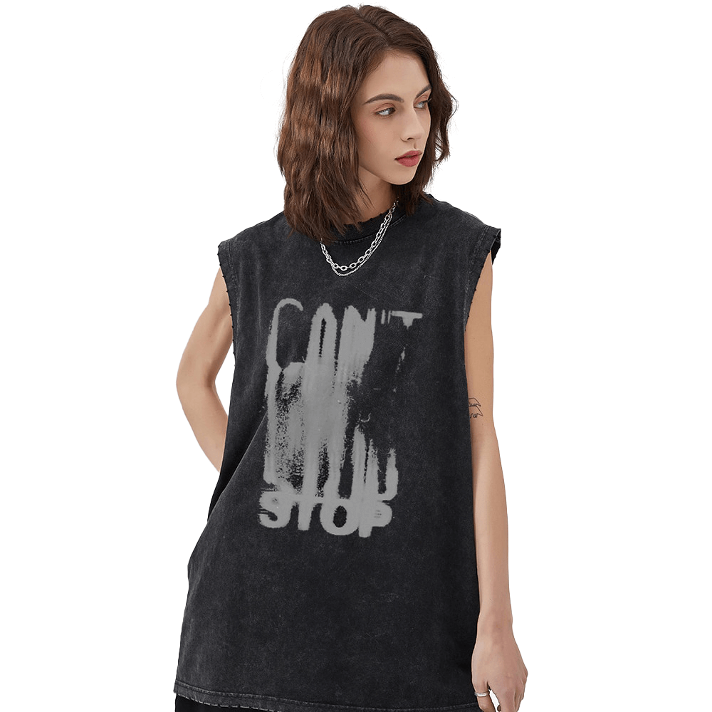 Vintage Black Cotton Tank Top with Letter Graphic Print / Gothic Clothing for Women or Men - HARD'N'HEAVY