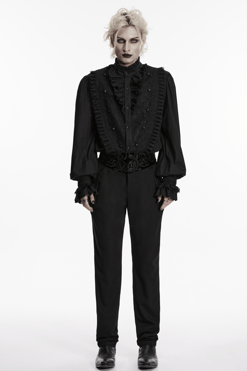 Pantalon gothique noir vintage avec taille brodée en velours