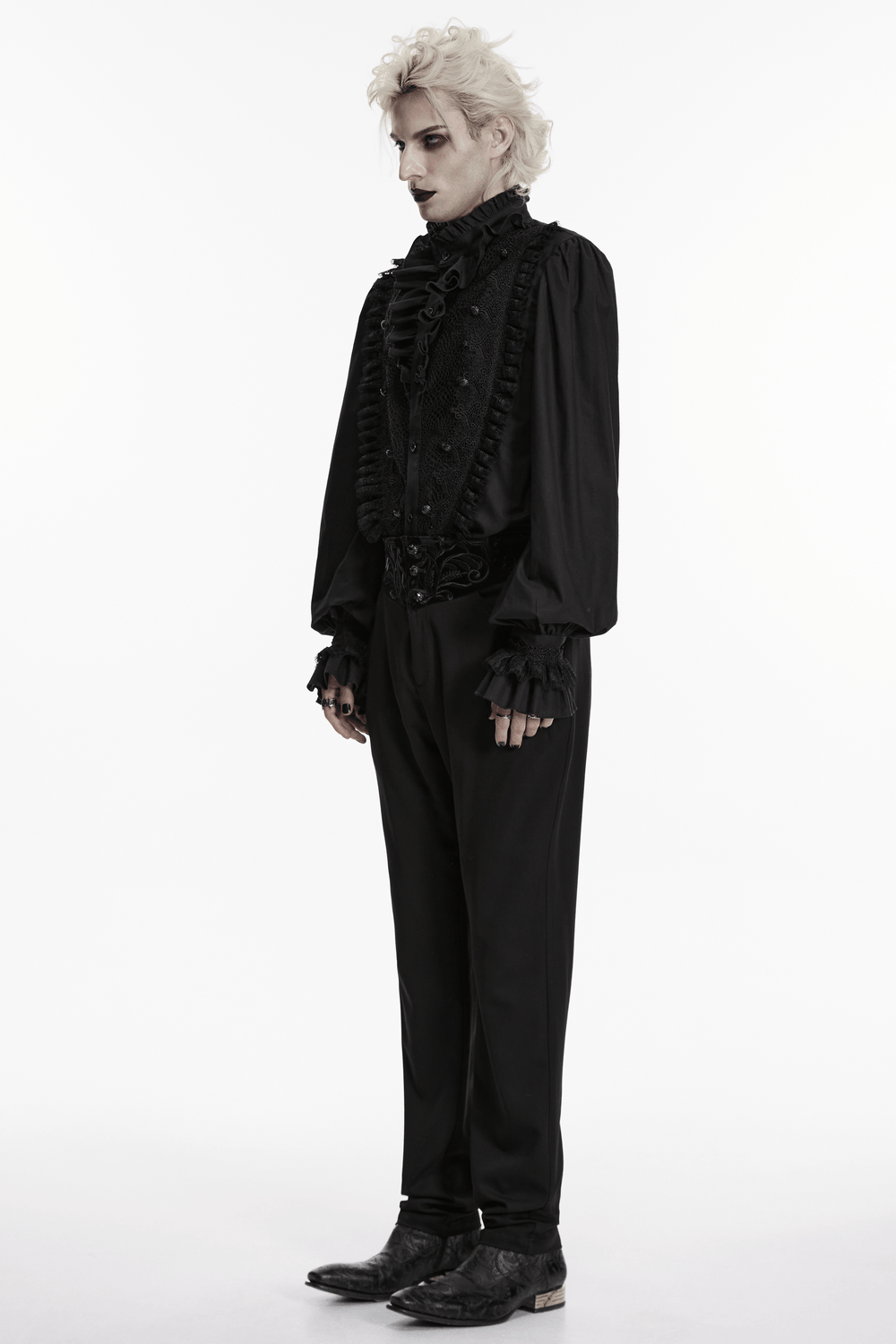 Pantalon gothique noir vintage avec taille brodée en velours