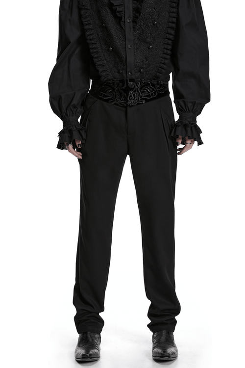Vintage Black Gothic Pants with Velvet Embroidered Waist
