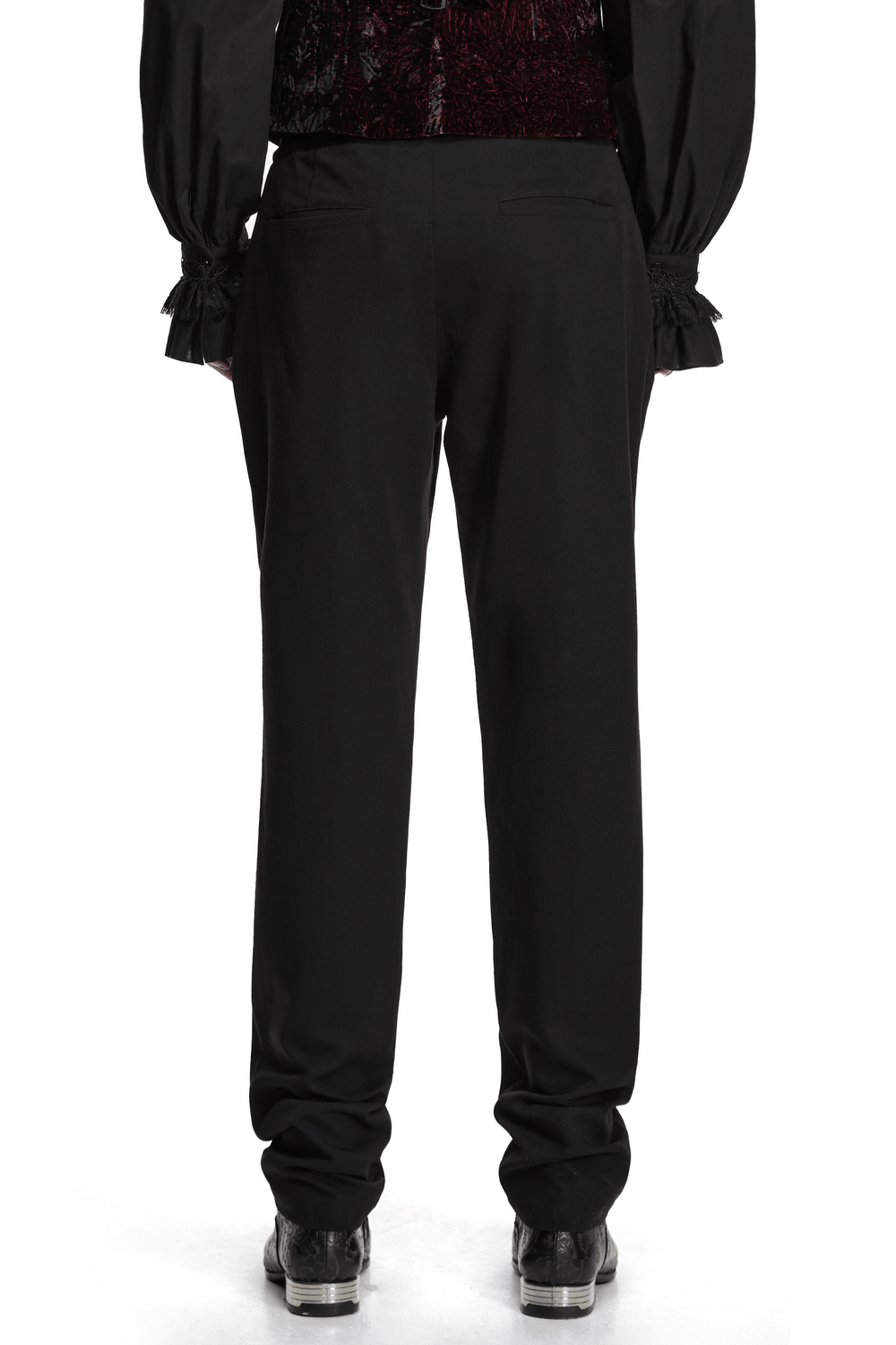 Pantalon gothique noir vintage avec taille brodée en velours