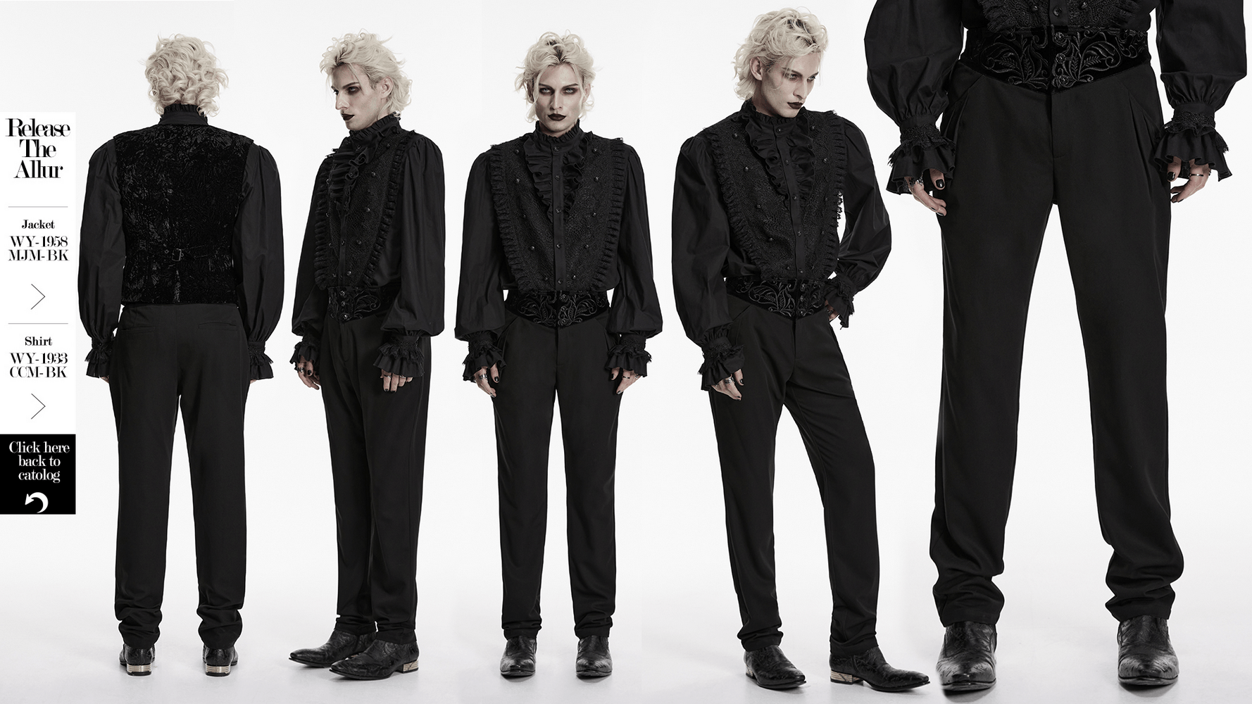Pantalon gothique noir vintage avec taille brodée en velours