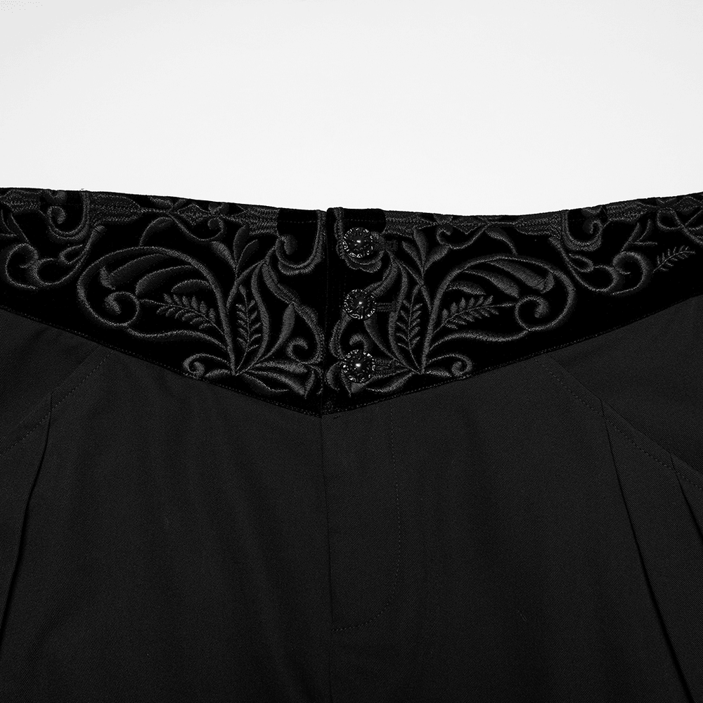 Pantalon gothique noir vintage avec taille brodée en velours