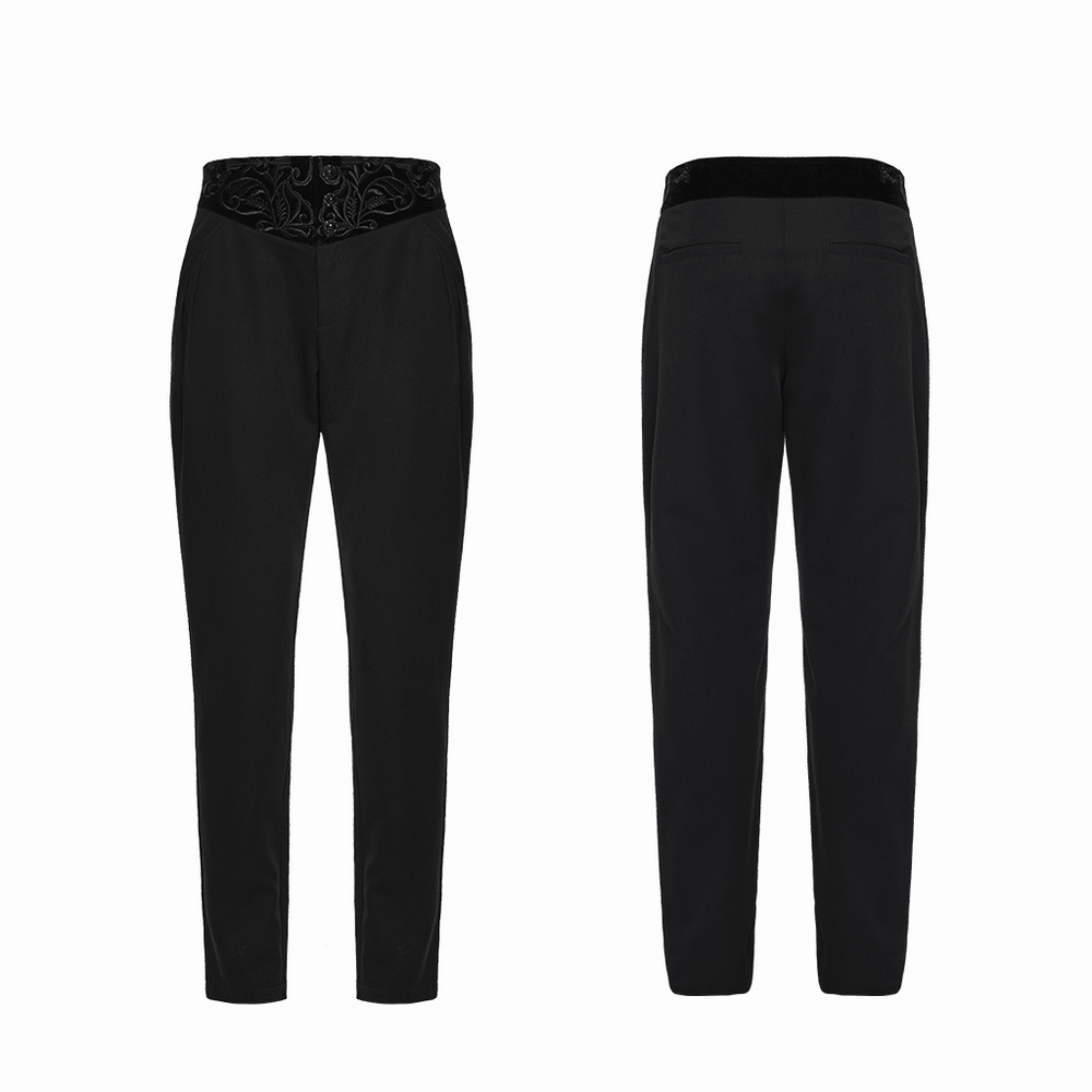 Pantalon gothique noir vintage avec taille brodée en velours
