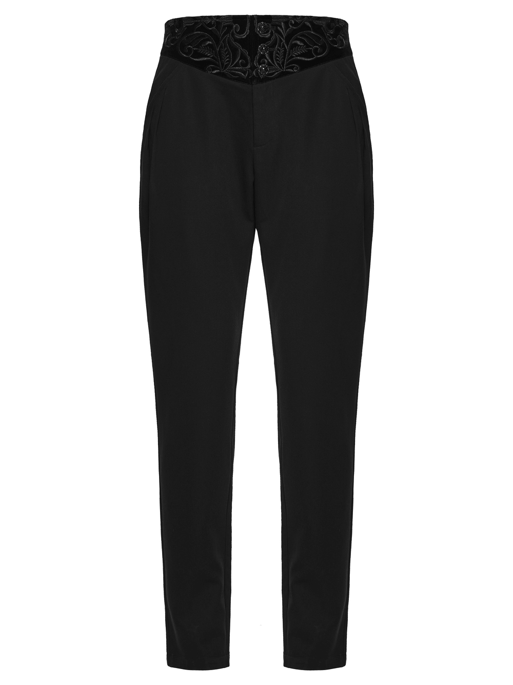 Pantalon gothique noir vintage avec taille brodée en velours