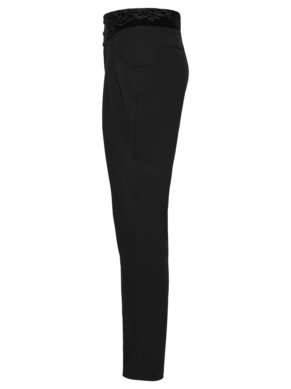 Pantalon gothique noir vintage avec taille brodée en velours