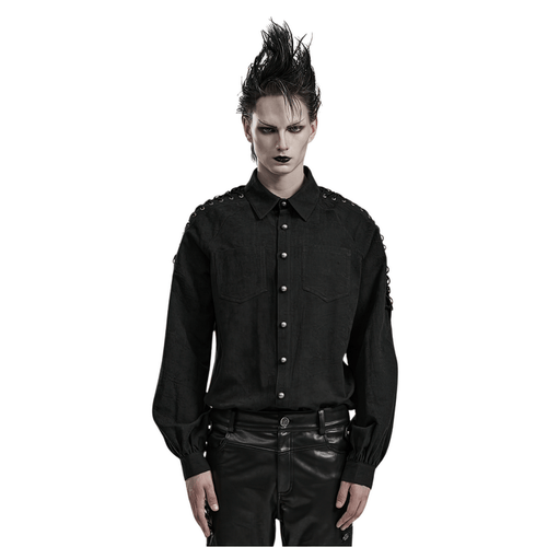 Vintage Black Lace-Up Gothic Shirt for Men