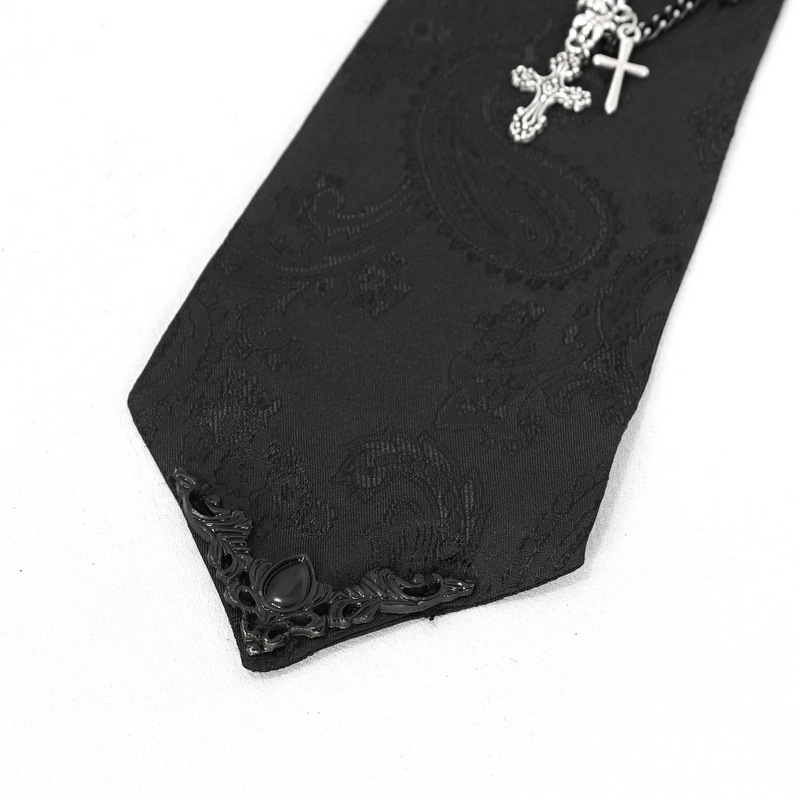 Vintage Black Male Necktie with Cross Pendant and Rose / Gothic Accessories - HARD'N'HEAVY