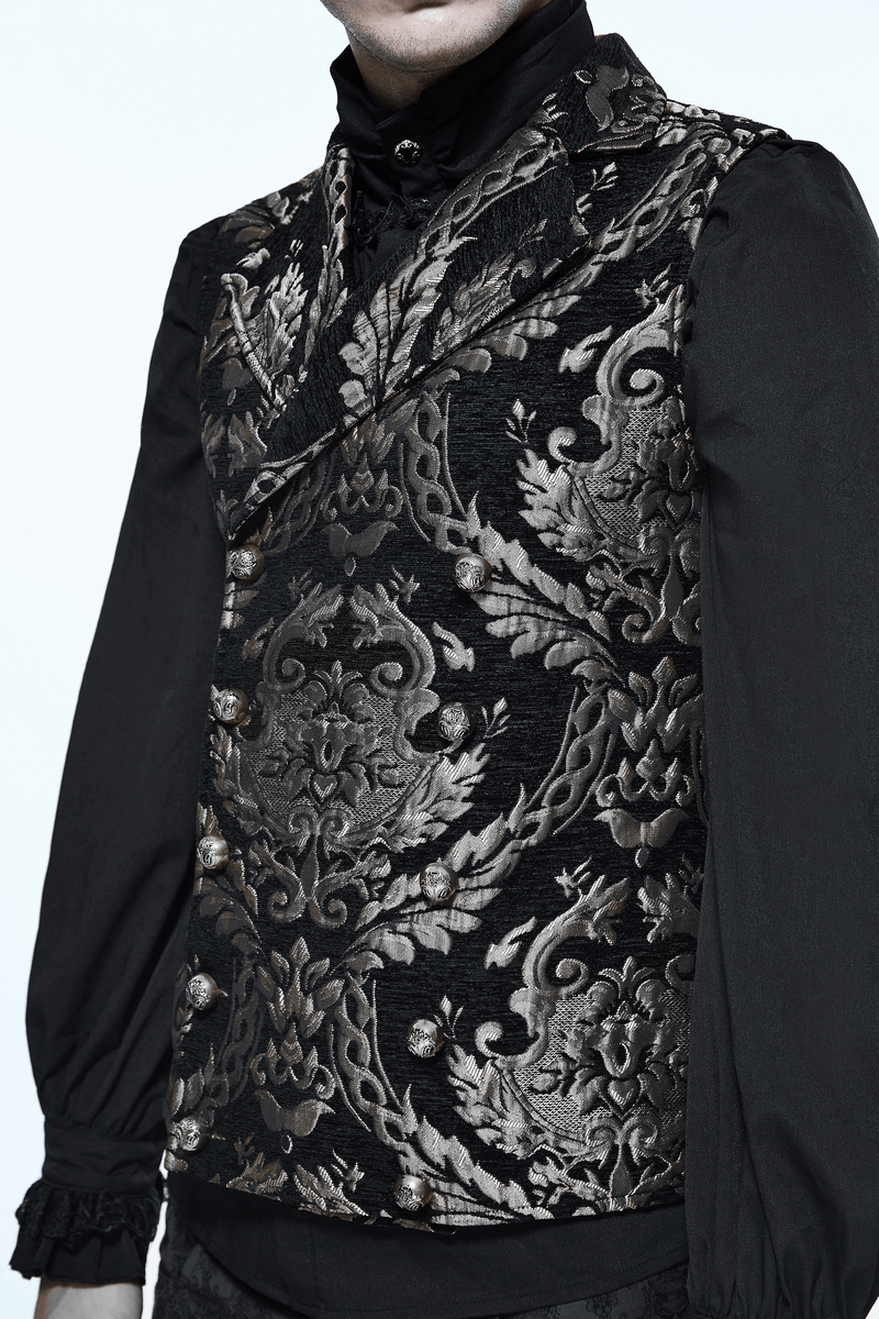 Vintage black waistcoat with silver filigree for men, perfect for gothic and alternative fashion.