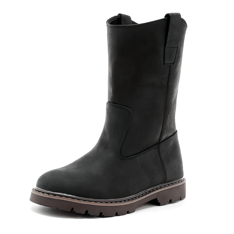 Vintage buckle boots, men's genuine leather shoes with flat sole and rounded toe, perfect for a stylish rocker look.