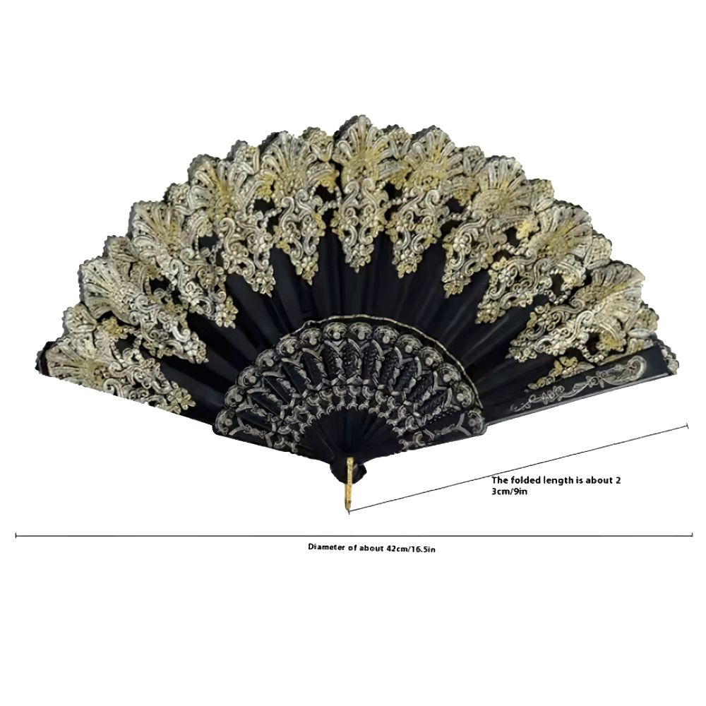 Vintage Chinese Lace Folding Fan with Tassel Detail, showcasing intricate lace and elegant design, ideal for gothic and Lolita styles.