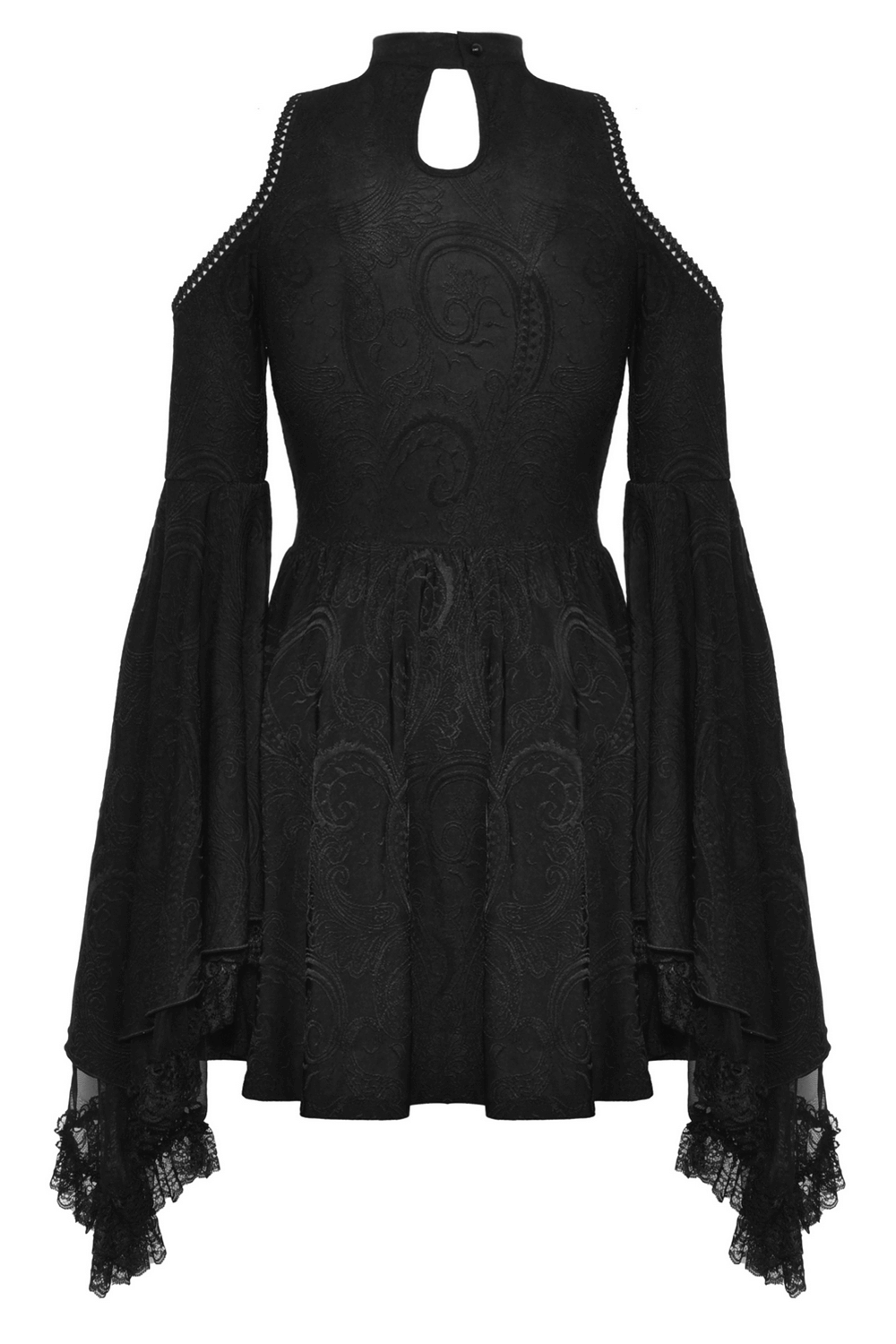 Vintage Cold Shoulder Dress with Flared Lace Sleeves