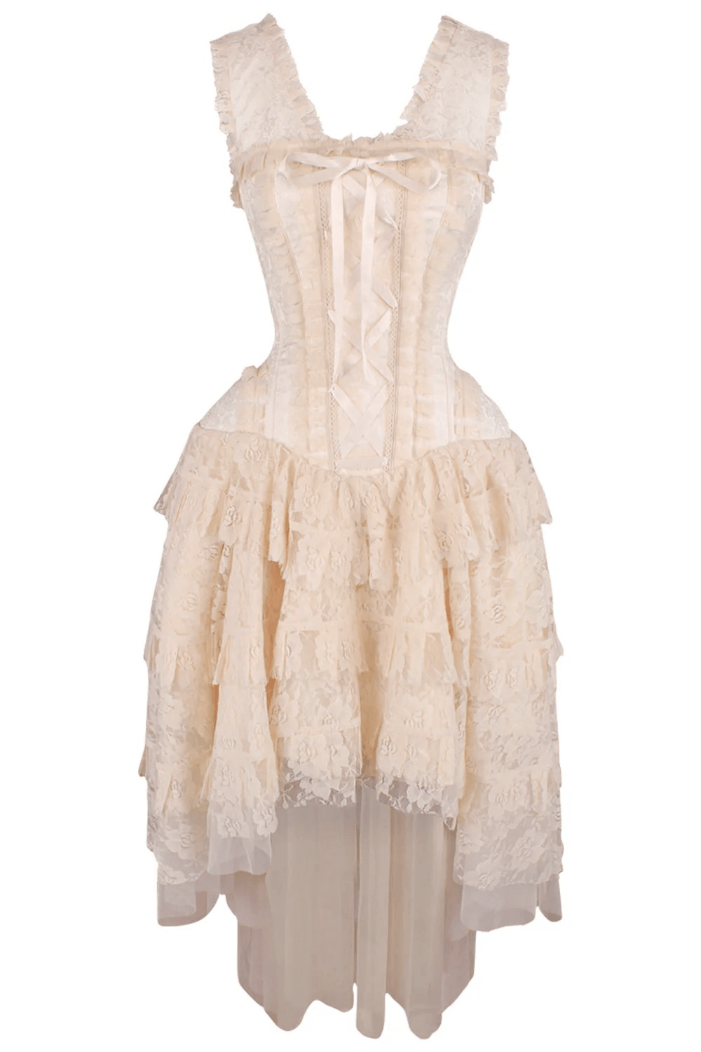 Vintage Corset Dress with Tiered High Low Ruffle Skirt Vintage Corset Dress with Tiered High Low Ruffle Skirt