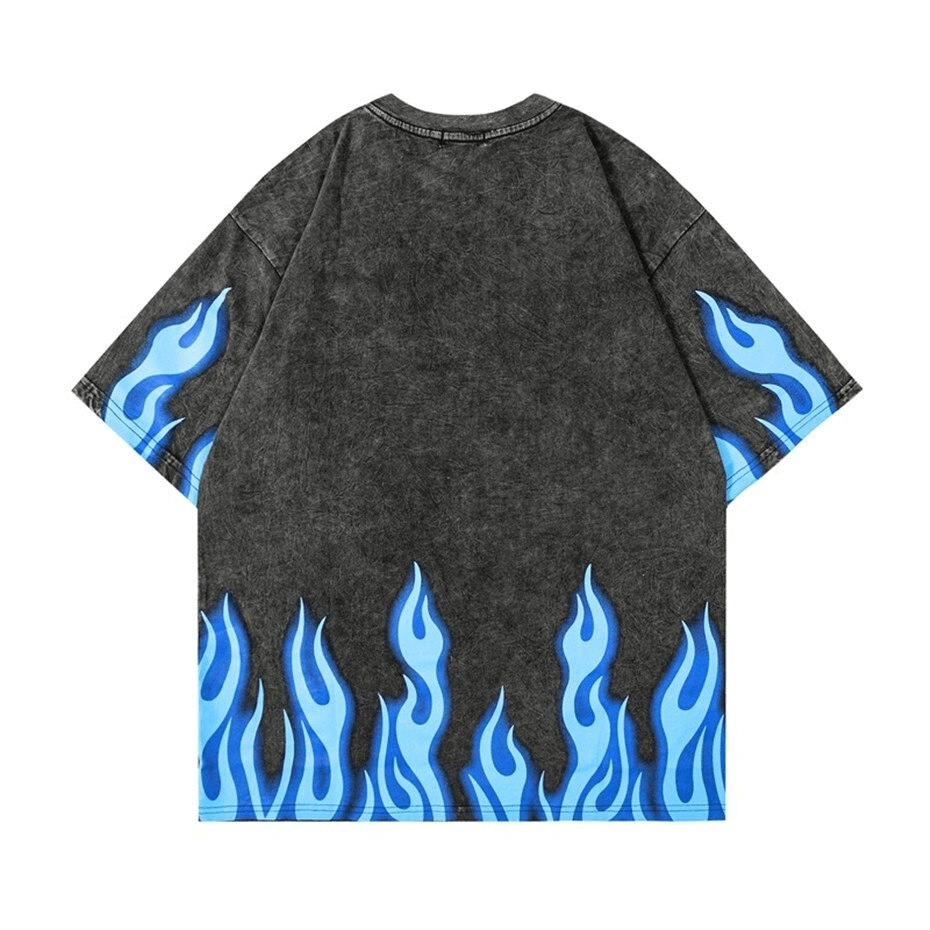 Vintage Cotton T-shirt With Flame Printed / Alternative Fashion O-Neck Loose Tees - HARD'N'HEAVY