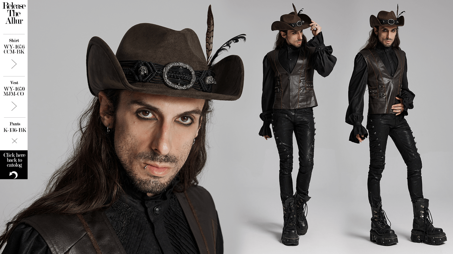 Vintage dark cowboy hat with feathers and fringe, styled with leather outfit for a gothic and punk fashion look.