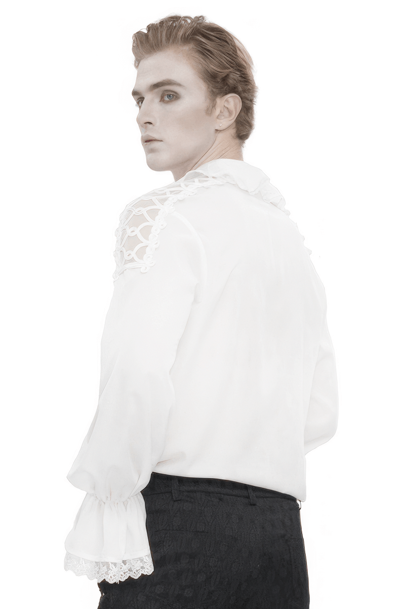 Men's vintage loose shirt with deep V-collar and ruffle sleeves, showcasing an alternative fashion style.